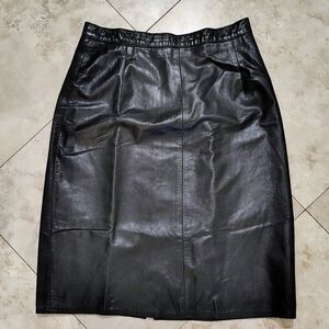 VTG New EREZ Black Luxury Lamb Leather High Waist Pencil Skirt Women Sz 12 (6-8)